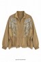Front Sequin Embroidered Jacket in Oil Green