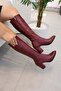 Women's Lamor Burgundy 7 cm Heeled Side Zipper Below the Knee Boots 400 - 3
