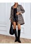 Women's Leopard Patterned Plus Size Side Gathered Foldable Sleeve Lined Trench Coat - 4