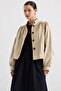 Drawstring Detailed Sports Crop Jacket Beige 8292 - 5