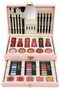 Make Up Kit, Essential Beauty, Pink Case Eyeshadow Palettes, Brushes & Pencils, Lip Gloss Included, Built-in Mirror, 2-Tier Drawer Case