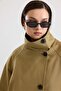 High Collar Oversized Slim Checkered Trench Coat Oil Green 6922 - 6