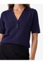 Buttoned Polo V-Neck Short Sleeve Knitwear Sweater - 5