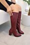 Women's Lamor Burgundy 7 cm Heeled Side Zipper Below the Knee Boots 400 - 4
