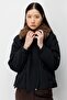 Women's Plush Collared Belted Coat Black - 4