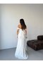 White Off-Shoulder Bustier Detailed Lace Long Evening Dress - 7