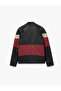Long Sleeve Color Block Faux Leather Jacket with Zipper Pockets and High Collar - 6