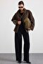High Collar Oversized Slim Checkered Trench Coat Brown 6922 - 5
