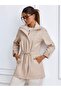 Women's Beige Plus Size Side Gathered Foldable Sleeve Lined Trench Coat - 2