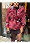 Imported Fabric, Lined Premium Fur Coat with Sleeves and Belted Leather Belt Included - 2