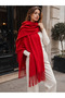 Red 200X70 cm Women's Soft Textured Tasseled Solid Color Shoulder Shawl Sal1333