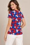 Women's V-Neck Short Sleeve Big Flower Print T-Shirt - Red Blue Floral - 3