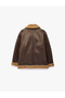 Long Sleeve Zipper Pocket Plush Collar Faux Leather Suede Biker Jacket - 7