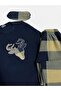 Girl's Cotton Winter Fleece Pajama Set with Sleep Band, Deer Pattern, Navy Blue Color - 4