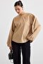 Crew Neck Casual Blouse Kamel 9832