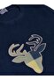 Girl's Cotton Winter Fleece Pajama Set with Sleep Band, Deer Pattern, Navy Blue Color - 3