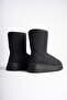 Women's Black Suede 5cm Thick Heeled Winter Casual Boots with Fur Inside - 6