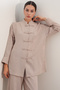 Women's Oversize Shirt Pants Linen Two-Piece Set 30126 - Beige