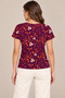 Women's V-Neck Short Sleeve Retro Floral Print T-Shirt - Burgundy Botanical - 3