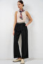 Women's Wide Leg Fabric Trousers 30088 - Black - 4
