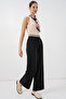 Women's Wide Leg Fabric Trousers 30088 - Black - 2