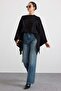 Asymmetrical Poncho Blouse with Belt Detail Black 9834 - 3