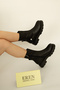7020 Eren Shoes&Bag Genuine Leather Zippered Back Rubber Detailed Thick Heeled Women's Daily Comfortable Boots Real Leather Black - 8