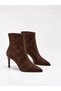 Women's Brown Suede Thin Heel Pointed Toe Ankle Boots