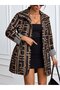 Women's Coffee Labient Patterned Plus Size Side Gathered Foldable Sleeve Lined Trench Coat