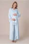 Women's Blue Lace Long Sleeve Maternity Pajama Set with Dressing Gown for Easy Breastfeeding - 4