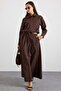 Zipper Closure Skirt Jacket Double Set Brown 9474-Tk - 4