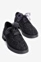 Women's Suede Loafer Oxford Stoned Tulle Lace-Up Pera Black