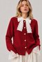 Women's Red Lace Collar and Sleeve Detailed Heart Buttoned Knitwear Cardigan (New Color)