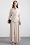 Asymmetrical Cut Shalwar Trousers Kimono Set Beige 9475-Tk - 2