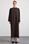 Deep Slit Oversize Long Tunic Brown 9838 - 6