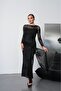 Women's Black Front Tie Boat Neck Long Sleeve Tulle Dress - 2