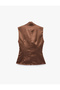 Asymmetrical Sleeveless Double Breasted Collar Gathered Satin Blouse - 2