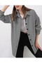 Women's Crowbar Pattern Oversized Shirt 3854 - Black - White - 5