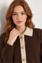 Coffee Contrast Collar and Metal Button Knitwear Cardigan - 4