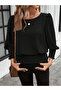 Women's Long Sleeve Round Neck Aerobin Blouse with Gipe Detail at Hem - 3