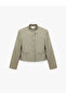 Pleated Back, Stand Collar, Pocketed, Metal Buttoned Blazer Jacket