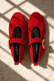Norel Red Women's Genuine Leather Suede Mary Jane Ballerina Buckle Shoes - 3