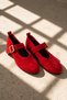 Norel Red Women's Genuine Leather Suede Mary Jane Ballerina Buckle Shoes - 2