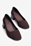 Women's Nubuck Heeled Shoes Oval Toe Thick Heeled Mabel Brown