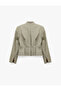 Pleated Back, Stand Collar, Pocketed, Metal Buttoned Blazer Jacket - 2