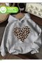 Leopard Heart Printed Oversize Unisex Hooded Sweatshirt