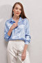 3964 Lightly Draped Satin Shirt - Blue - 2