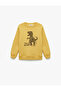 Dinosaur Printed Long Sleeve Crew Neck Fleece-Lined Sweatshirt