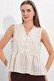 Women's Button Detailed Striped Blouse 40037 - Mink - 2