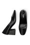 Women's Black Striped Textured Blunt Toe Casual and Classic Heeled Shoes - 5